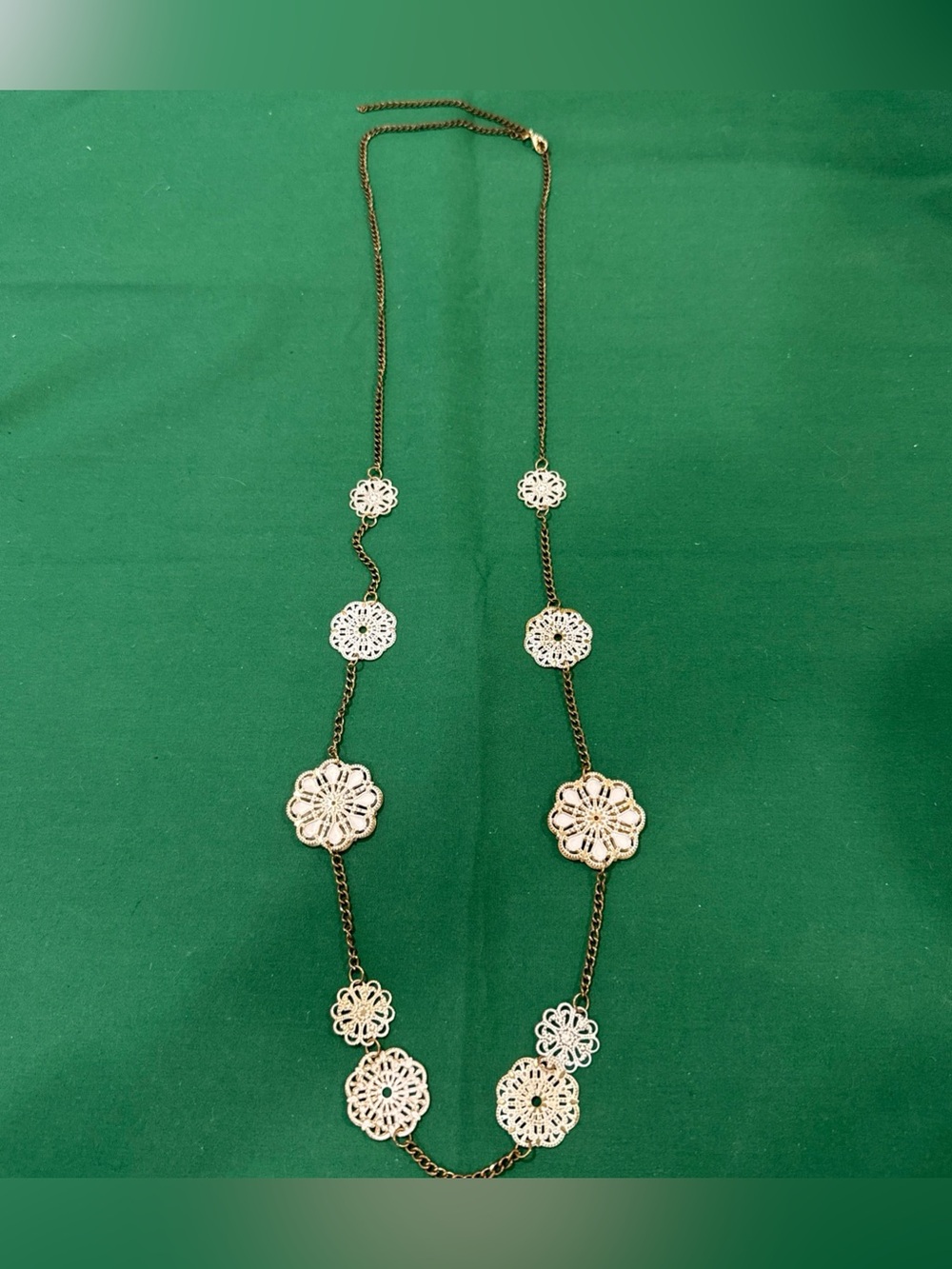 VTG Style Goldtone Chain Necklace With Filigree And Disk Motifs 104F